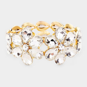 Crystal Floral Teardrop Prom Bracelet | Pageant Bracelet