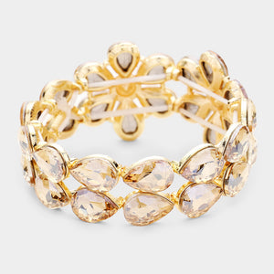 Gold Crystal Floral Teardrop Prom Bracelet | Pageant Bracelet |  451415