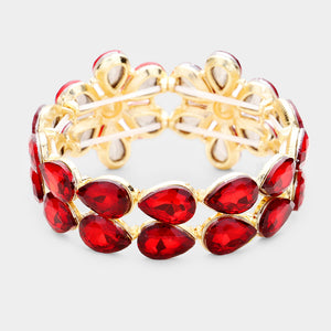 Red Crystal Floral Teardrop Prom Bracelet | Pageant Bracelet |  451417
