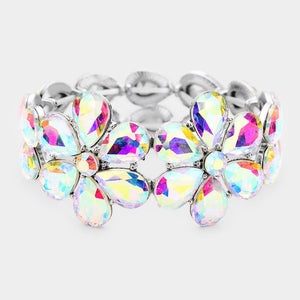 AB Crystal Floral Teardrop Prom Bracelet | Pageant Bracelet