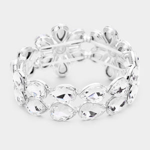 Clear Crystal Floral Teardrop Prom Bracelet | Pageant Bracelet |  451420