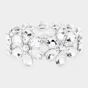 Clear Crystal Floral Teardrop Prom Bracelet | Pageant Bracelet