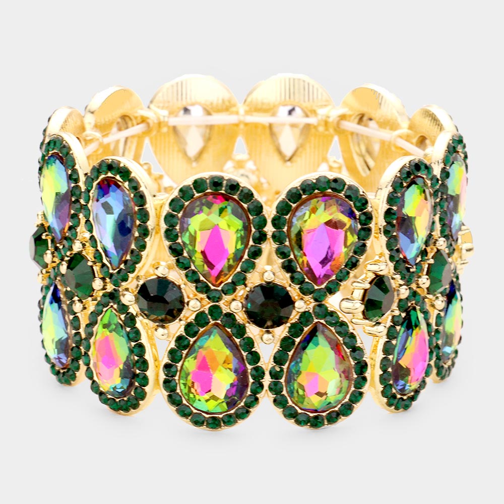 Double Teardrop Multi-Color Crystal Rhinestone Stretch Bracelet