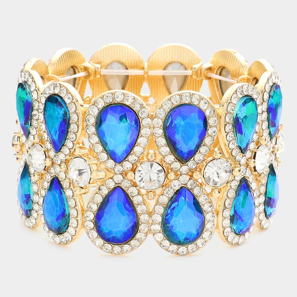 Double Teardrop Blue AB Crystal Rhinestone Stretch Bracelet