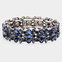 Navy Crystal Flower Stretch Pageant Bracelet   | Prom Bracelet