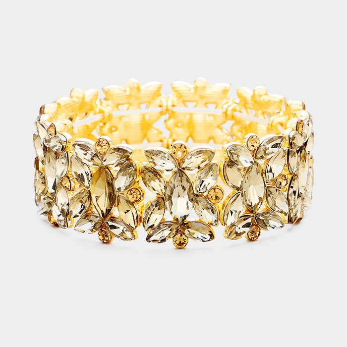 opaz Crystal Floral Pageant Stretch Bracelet on Gold | Prom Bracelet