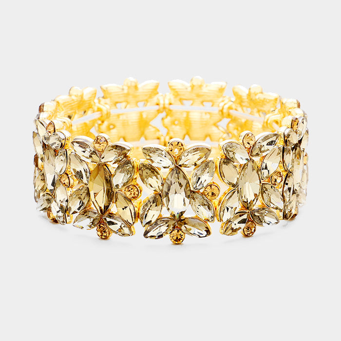 opaz Crystal Floral Pageant Stretch Bracelet on Gold | Prom Bracelet