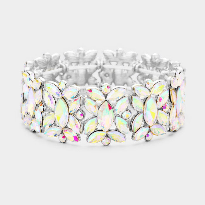 AB Crystal Floral Pageant Stretch Bracelet | Prom Bracelet