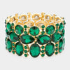 Wide Emerald Crystal Multi Cluster Stone Pageant Bracelet  | Prom Bracelet