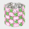 Large Pink & Green Emerald Cut Crystal Stretch Bracelet   | Pageant Bracelet
