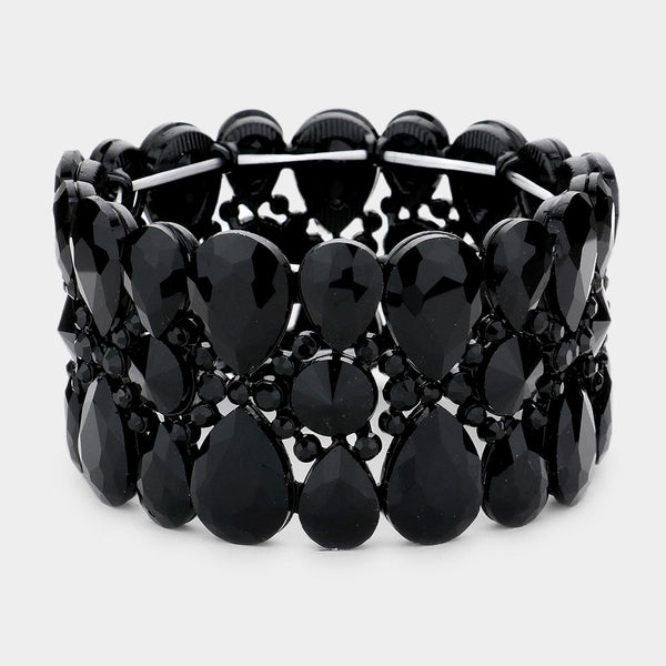 NWOT Elegant Black Crystal Bracelet Black Crystal Bridal Bracelet, Premium European Crystal Leaf  main image 2
