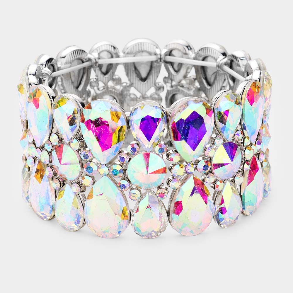 AB Crystal Teardrop Surround Stretch Pageant Bracelet  | Prom Jewelry