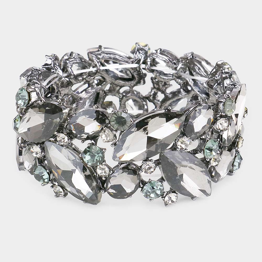 Black Diamond Crystal Marquise Stretch Statement Bracelet 