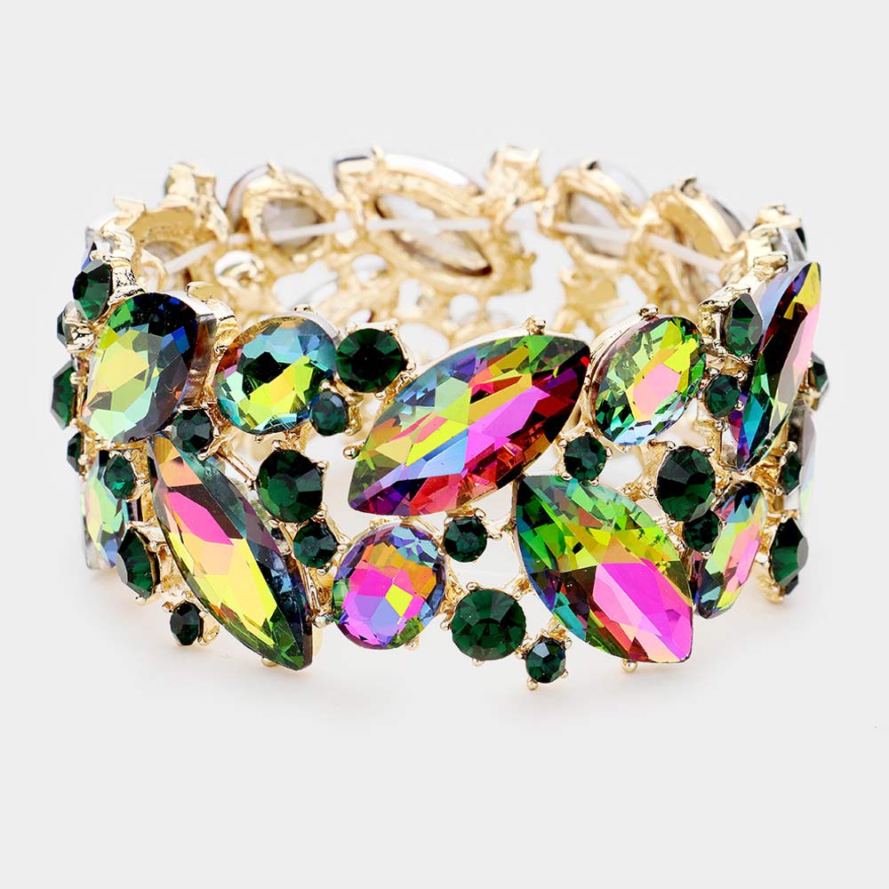 Multi-Color Crystal Marquise Stretch Statement Bracelet 