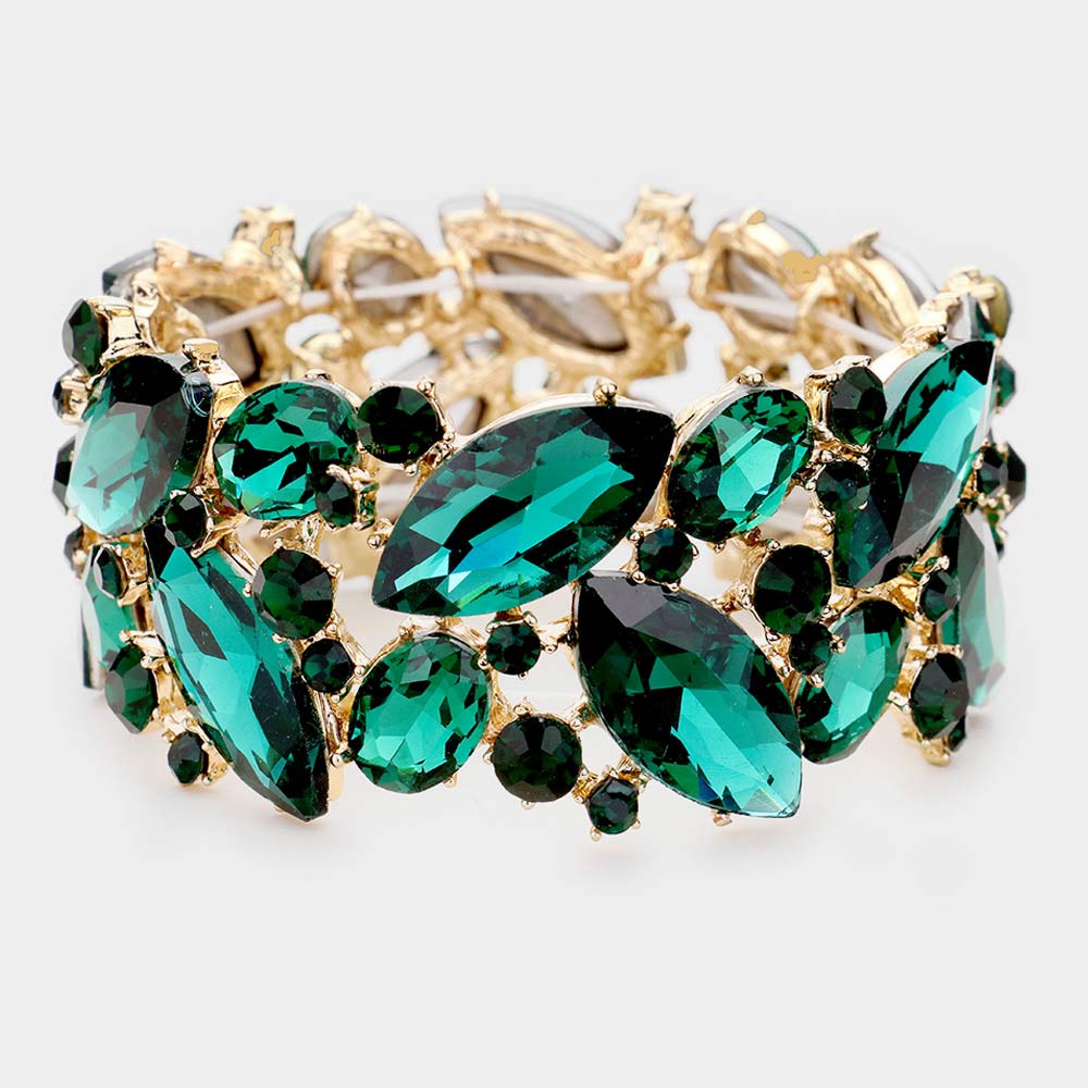 Emerald Crystal Marquise Stretch Statement Bracelet 