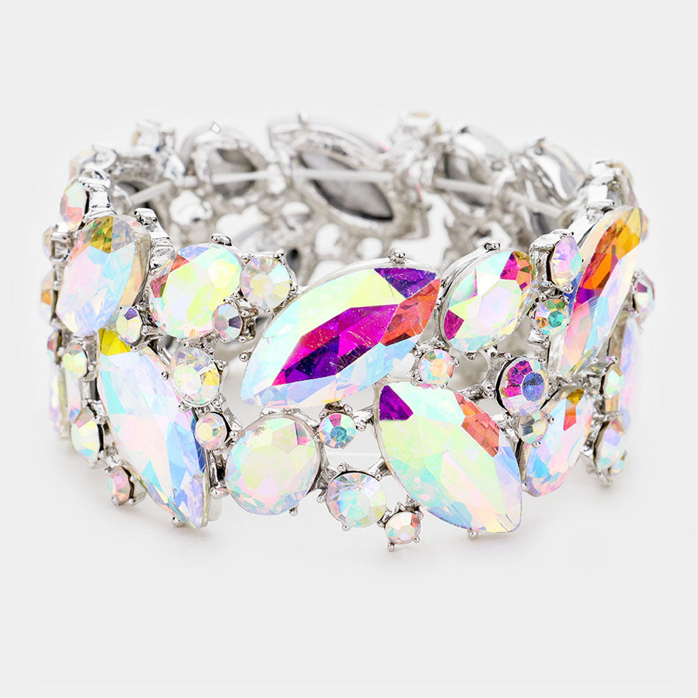 AB Crystal Marquise Stretch Statement Bracelet 