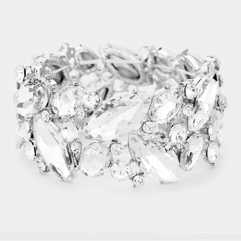 Clear Crystal Marquise Stretch Statement Bracelet