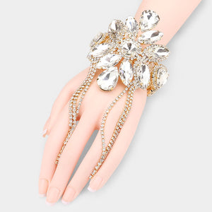 Clear Crystal Cuff Fringe Bracelet | Crystal Arm Cuff with Fringe on Gold