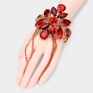 Red Crystal Cuff Fringe Bracelet | Crystal Arm Cuff with Fringe
