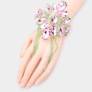 Pink/Green Crystal Cuff Fringe Bracelet | Crystal Arm Cuff with Fringe
