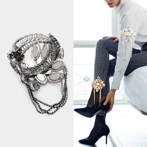 Jet Black Crystal Marquise Stone Cuff Bracelet | Crystal Arm Cuff | 477998