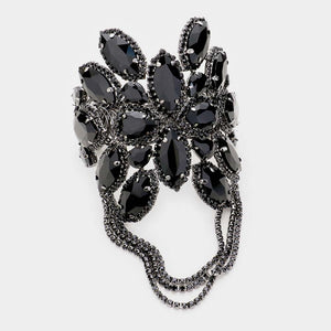 Black Crystal Cuff Fringe Bracelet | Crystal Arm Cuff with Fringe