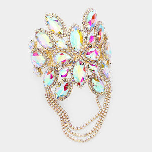 AB Crystal Marquise Stone Cuff Bracelet on Gold| Crystal Arm Cuff