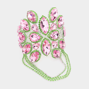 Pink/Green Crystal Marquise Stone Cuff Bracelet | Crystal Arm Cuff