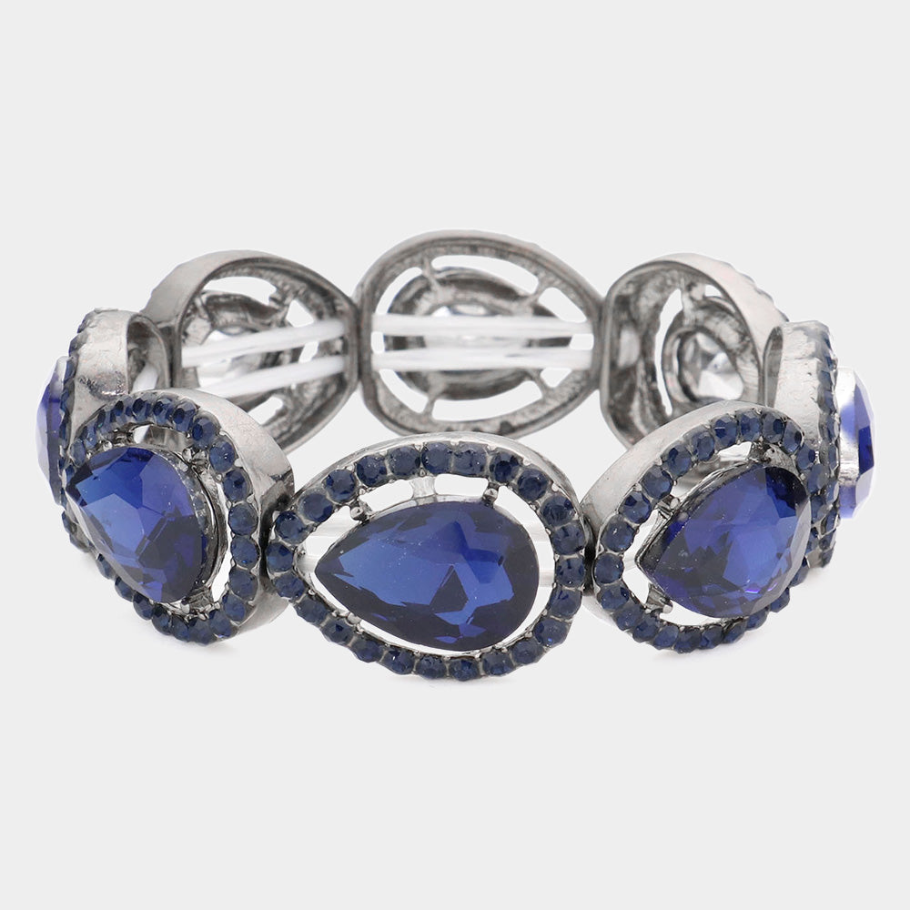Navy Crystal Teardrop Stretch Pageant Bracelet | Prom Bracelet