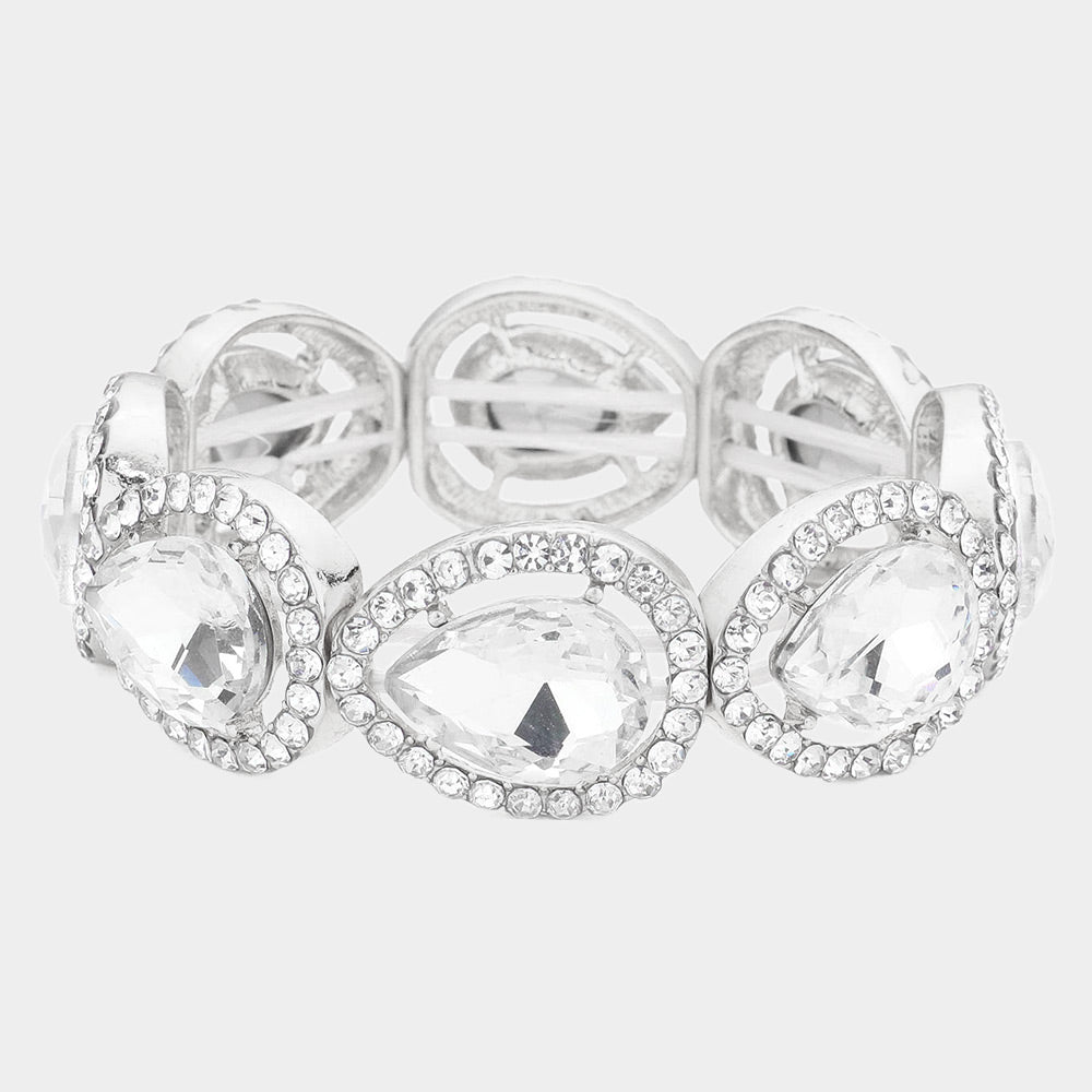 Clear Crystal Teardrop Stretch Pageant Bracelet | Prom Bracelet