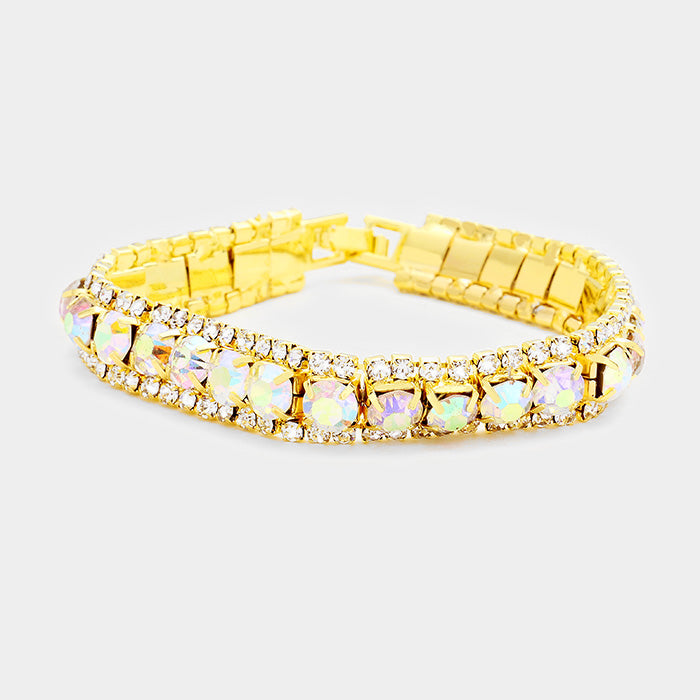 AB Crystal Stretch Bracelet on Gold