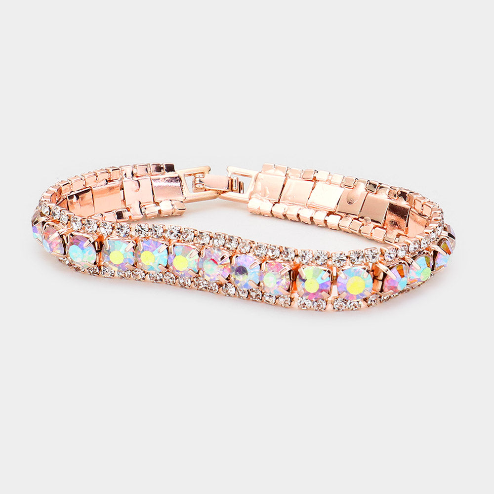 AB Crystal Stretch Bracelet on Rose Gold