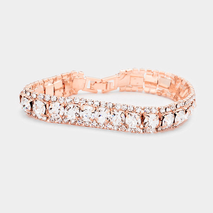 Clear Crystal Stretch Bracelet on Rose Gold
