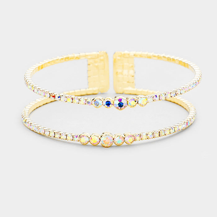 AB Crystal Surround Cut Out Cage Pageant Bracelet on Gold