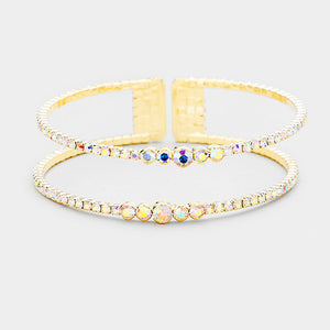 AB Crystal Surround Cut Out Cage Pageant Bracelet on Gold