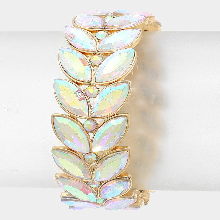 AB Crystal Laurel Stretch Bracelet on Gold 