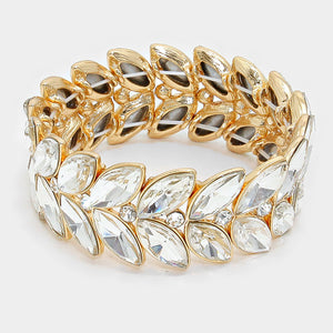 Clear Crystal Laurel Stretch Bracelet on Gold | 290966
