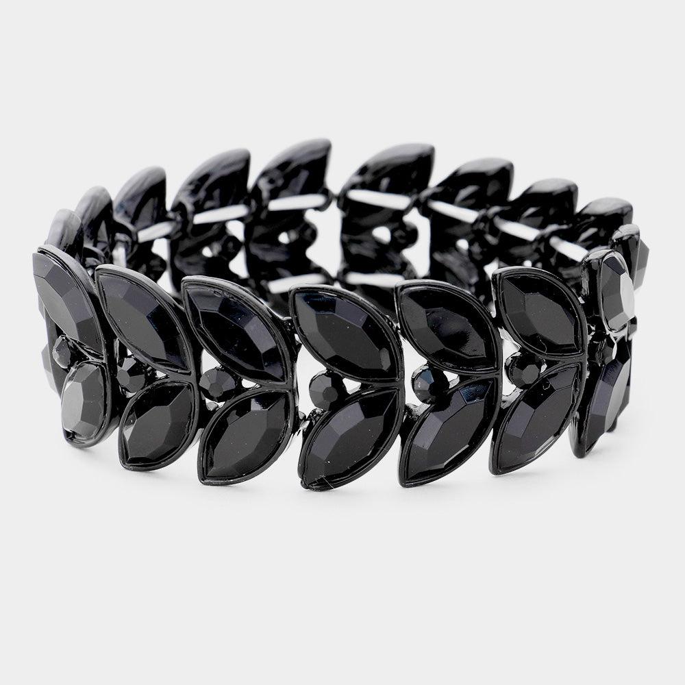 Black Crystal Laurel Stretch Bracelet