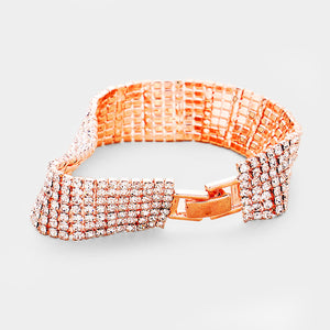 7 Row Clear Crystal Rhinestone Pageant Bracelet on Rose Gold | Prom Bracelet | 389799