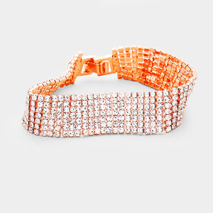7 Row Clear Crystal Rhinestone Pageant Bracelet on Rose Gold | Prom Bracelet