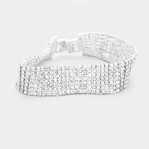 7 Row Clear Crystal Rhinestone Pageant Bracelet | Prom Bracelet