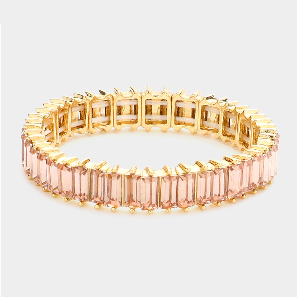 Rectangle Peach Crystal Stone Stretch Pageant Bracelet | Evening Bracelet