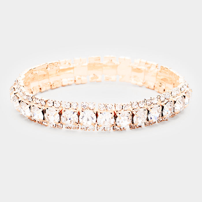 Clear Crystal Stretch Bracelet on Rose Gold