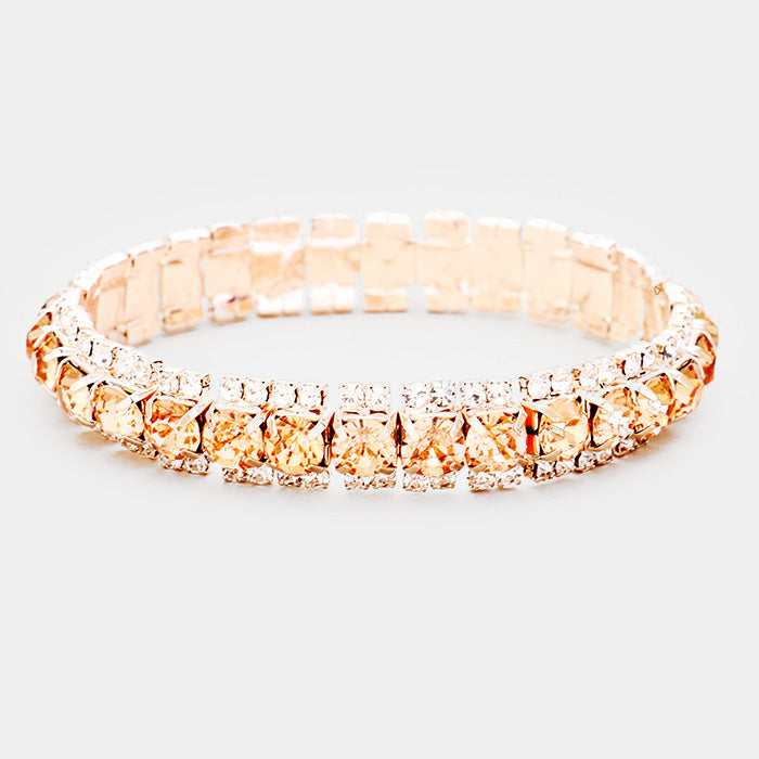 Peach Crystal Stretch Bracelet on Rose Gold