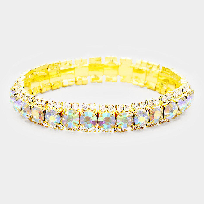 AB Crystal Stretch Bracelet on Gold