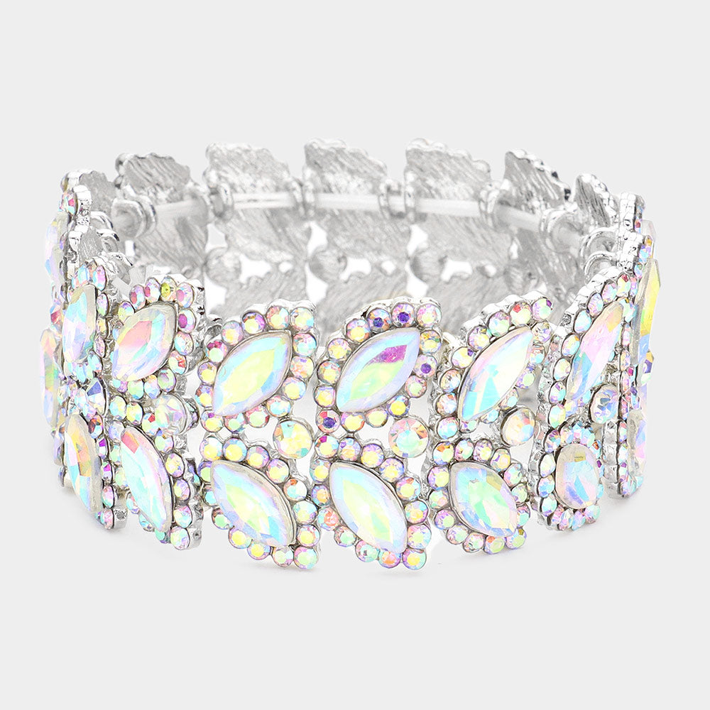 Multi-Color Large Marquise Stoned Stretch Pageant Bracelet | Prom Jewelry |  506896