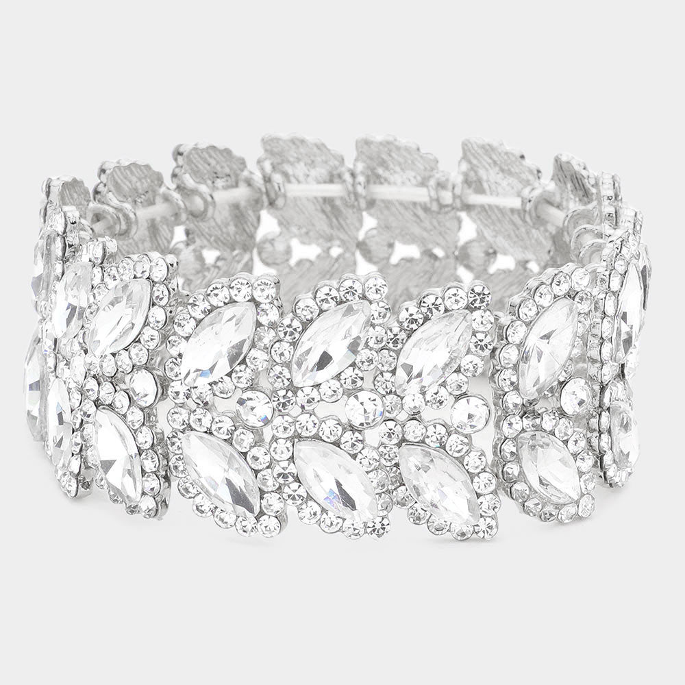Clear Crystal Marquise Stone Stretch Pageant Bracelet  | Large Bracelet