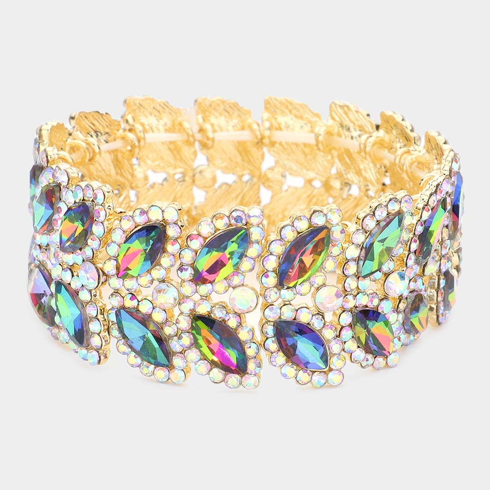 Multi-Color Crystal Marquise Stone Stretch Pageant Bracelet  | Large Bracelet