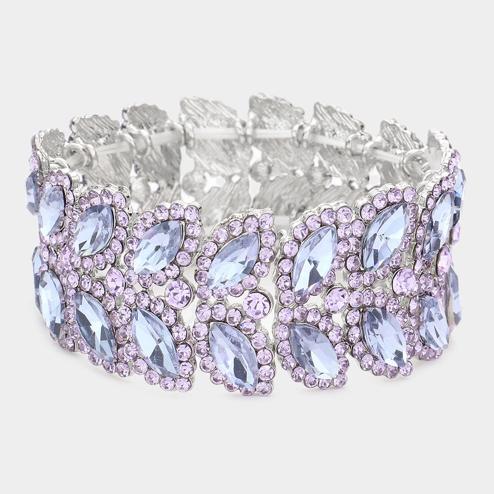 Lavender Crystal Marquise Stone Stretch Pageant Bracelet  | Large Bracelet