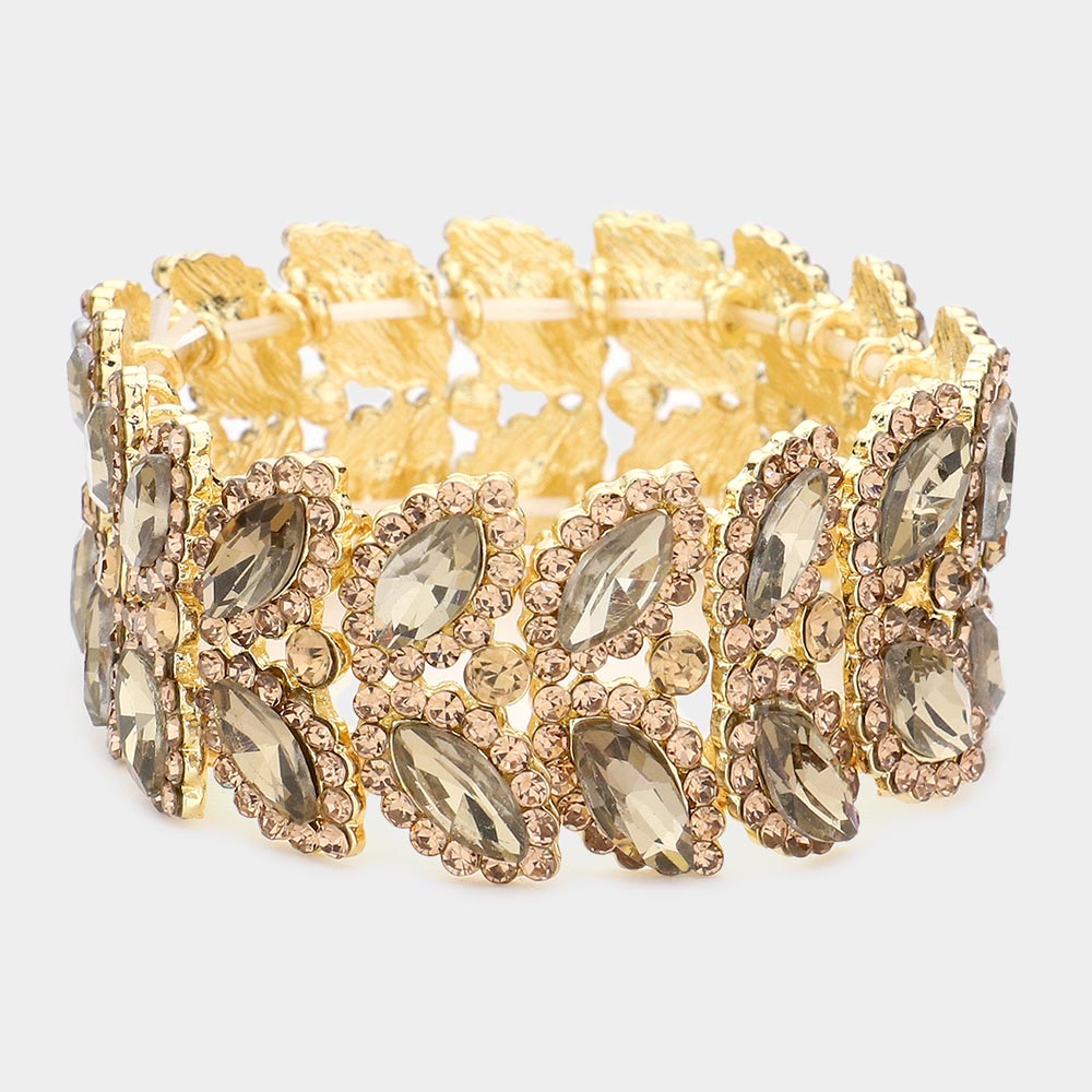 Topaz Crystal Marquise Stone Stretch Pageant Bracelet  | Large Bracelet